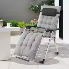 JHK Zero Gravity Recliner Camping Patio Lounge Chair, Foldable and Portable, with Cup Holder, Trays and Removable Pillow, for Outdoor Garden Use.