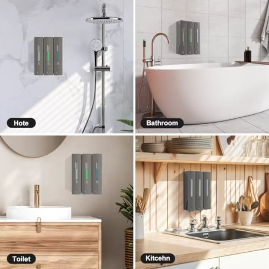 Wall-Mounted 3-Chamber Shower Dispenser – Shampoo, Body Wash & Conditioner