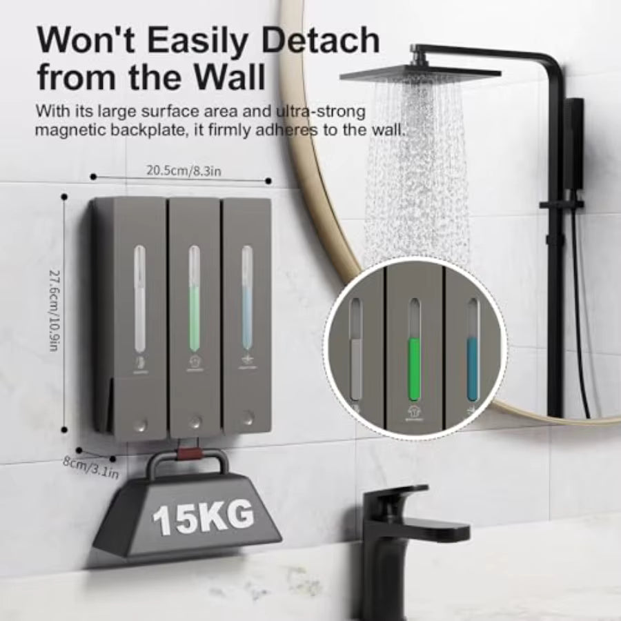 Wall-Mounted 3-Chamber Shower Dispenser – Shampoo, Body Wash & Conditioner