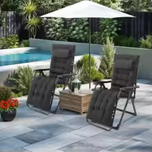 JHK Zero Gravity Recliner Camping Patio Lounge Chair, Foldable and Portable, with Cup Holder, Trays and Removable Pillow, for Outdoor Garden Use.