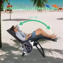 JHK Zero Gravity Recliner Camping Patio Lounge Chair, Foldable and Portable, with Cup Holder, Trays and Removable Pillow, for Outdoor Garden Use.