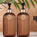 Amber Glass-Look Soap Dispenser Set – 500ml Refillable Pump Bottle with Labels
