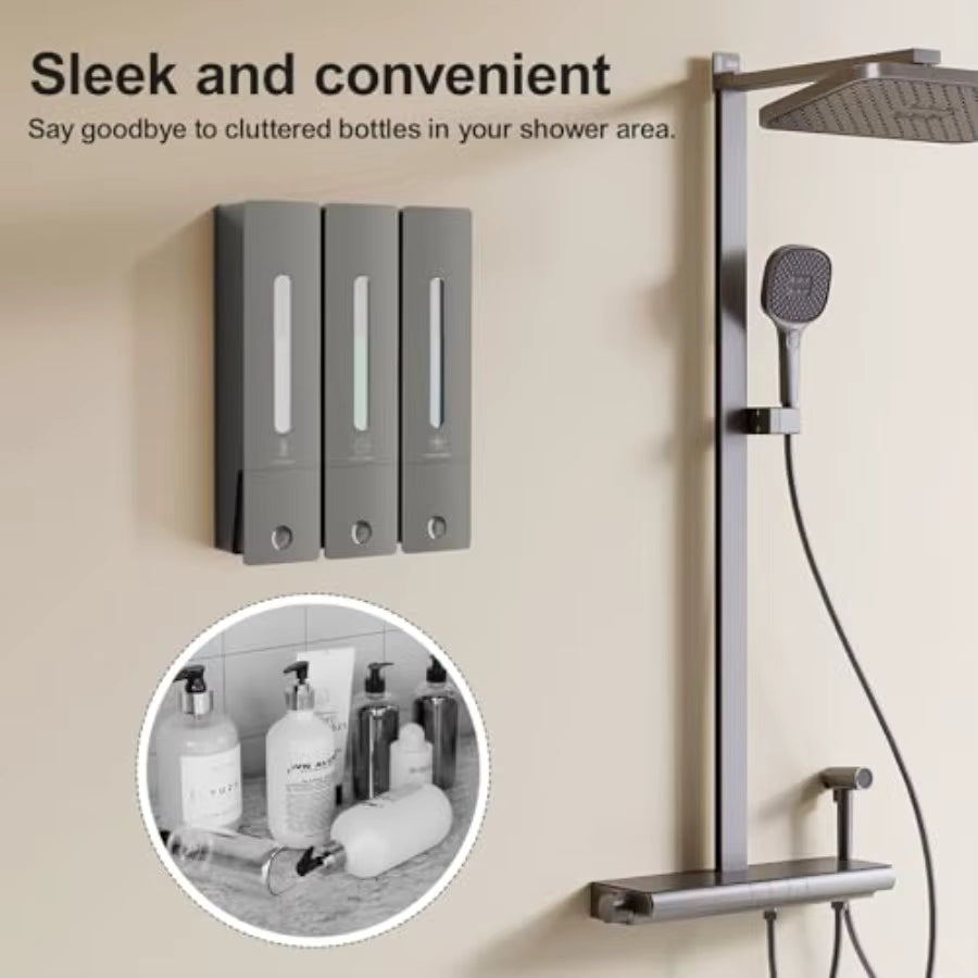 Wall-Mounted 3-Chamber Shower Dispenser – Shampoo, Body Wash & Conditioner